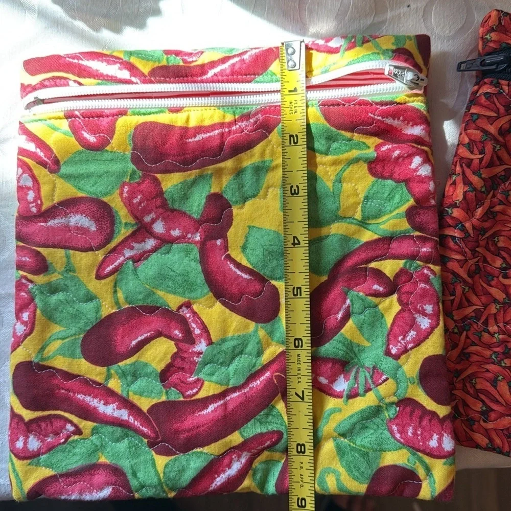 Set of 2 Handmade Quilted Chili Pepper Print Bags